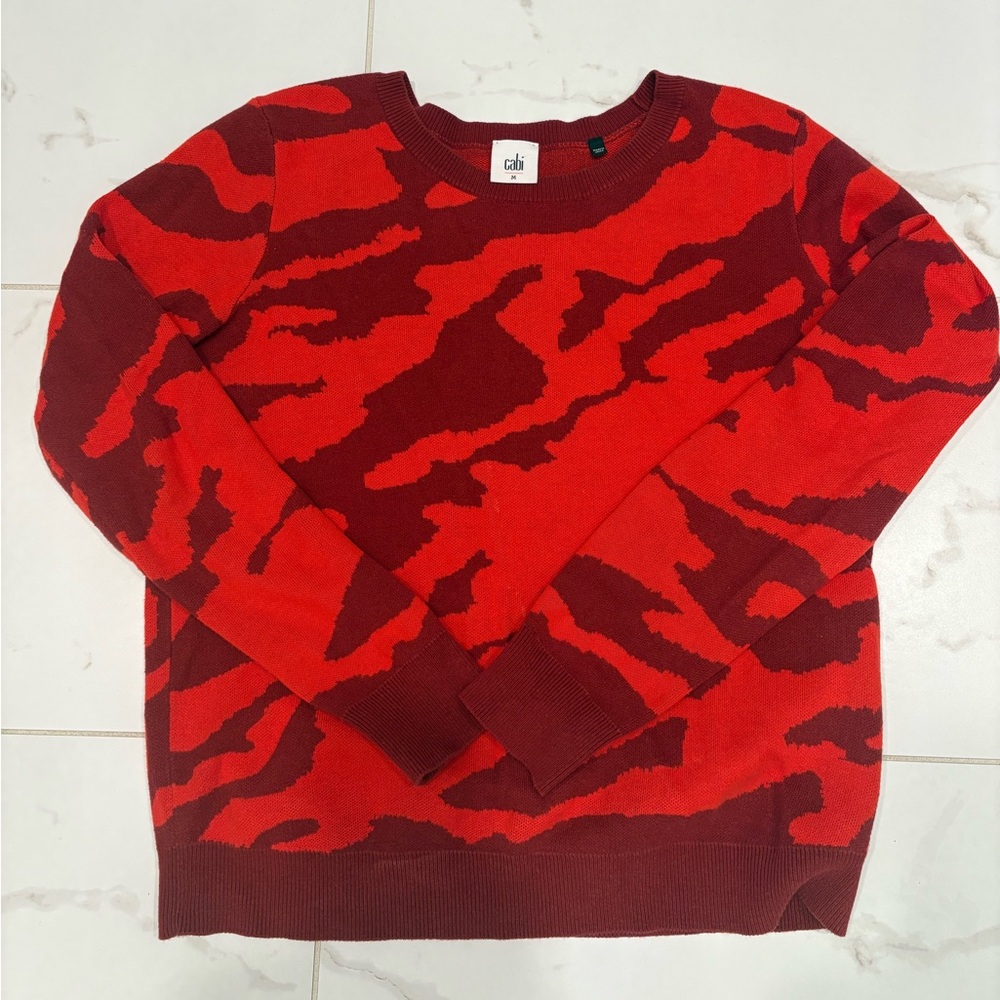 CAbi Red and Dark Red Camo Sweater